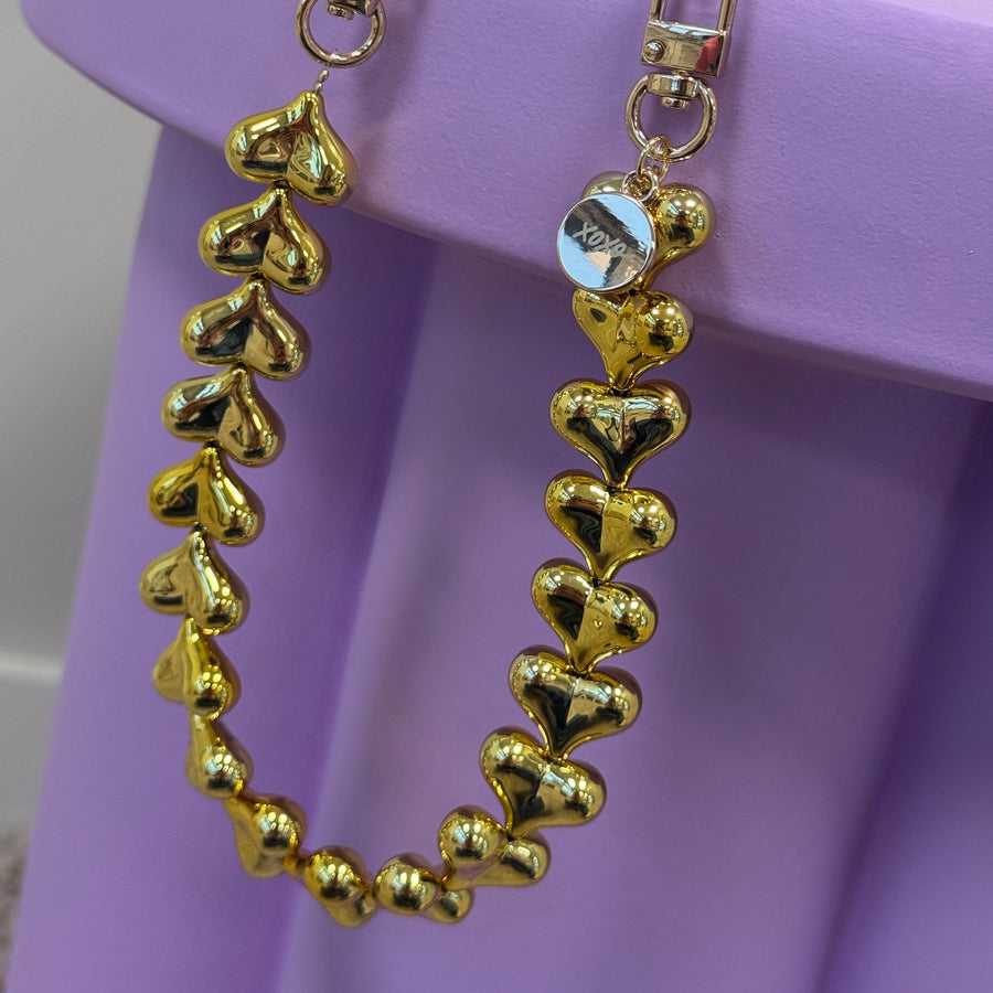 iPhone 17 Air - Funky Hearts (Gold) Transparant Cord Case