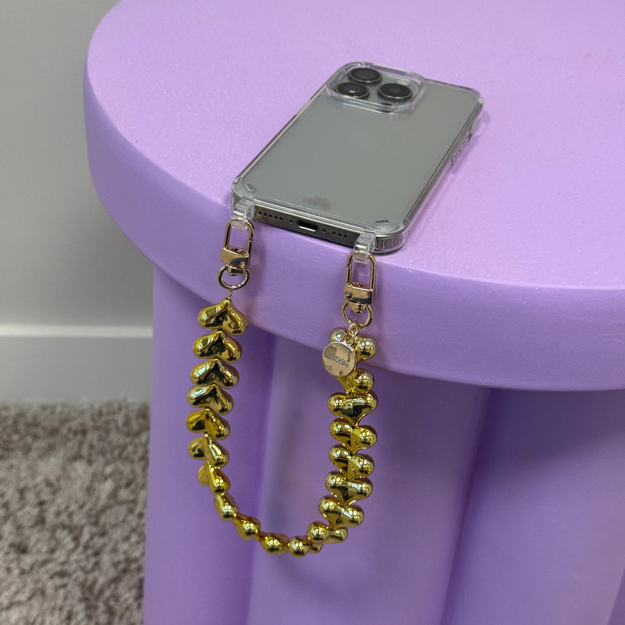 iPhone 17 Pro Max - Funky Hearts (Gold) Transparant Cord Case