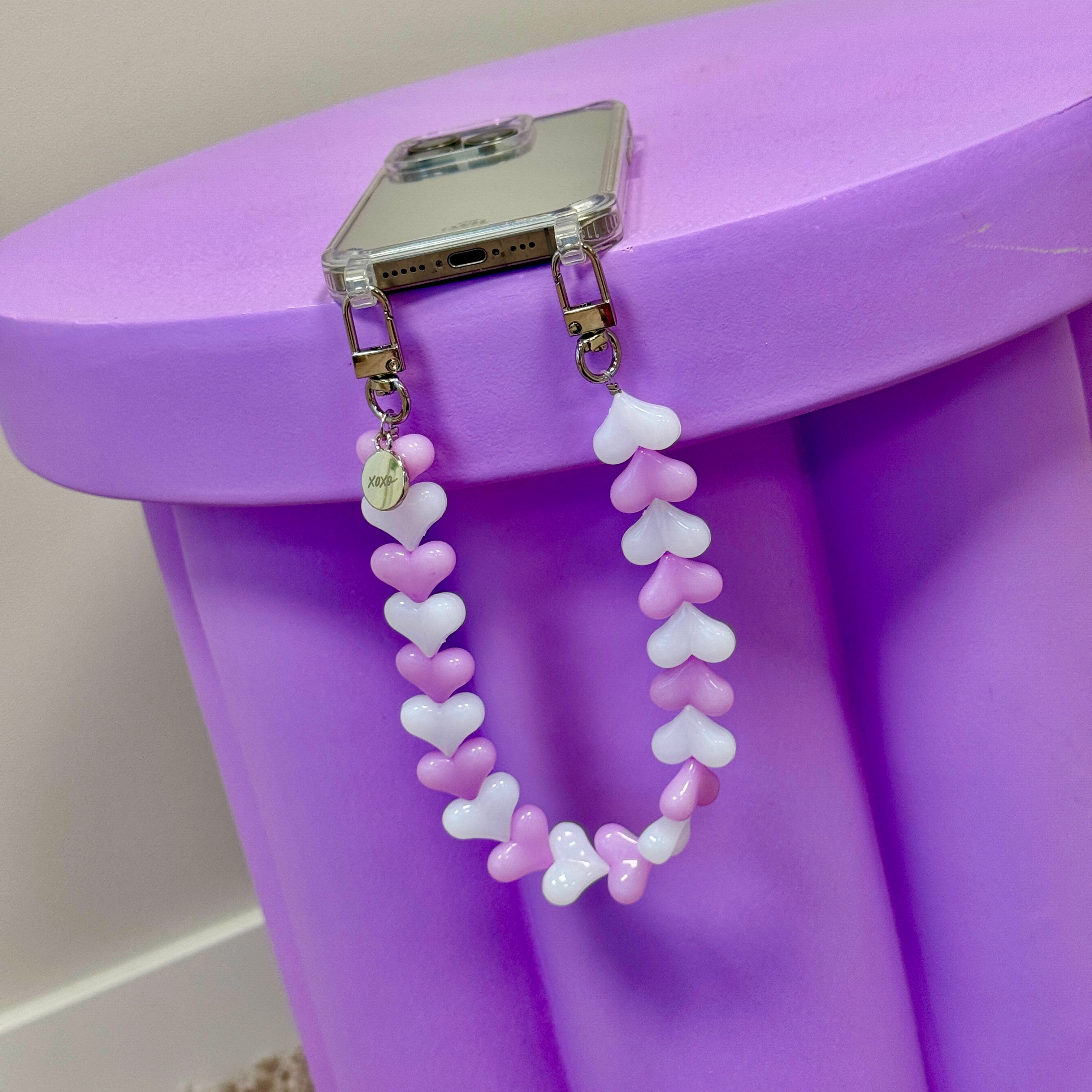 xoxo Wildhearts iPhone 17 Air - Funky Hearts (Pink & White) Transparant Cord Case