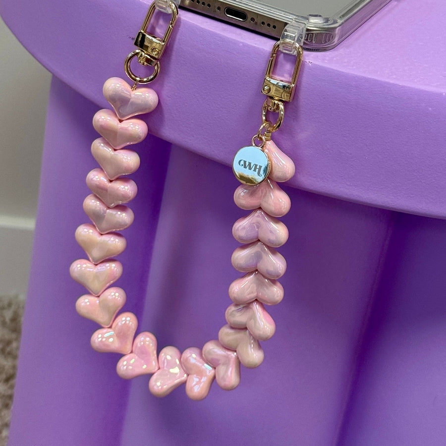 iPhone 17 Pro Max - Funky Hearts (Pink Metal) Transparant Cord Case
