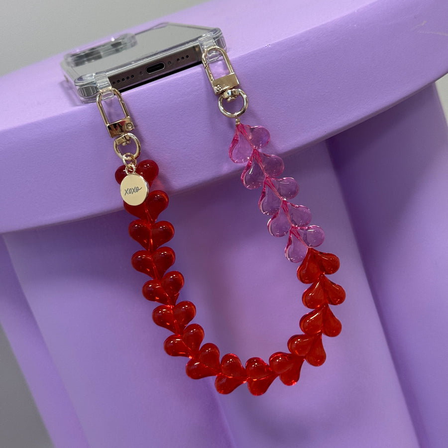 iPhone 17 - Funky Hearts (Transparent Pink & Red) Transparant Cord Case