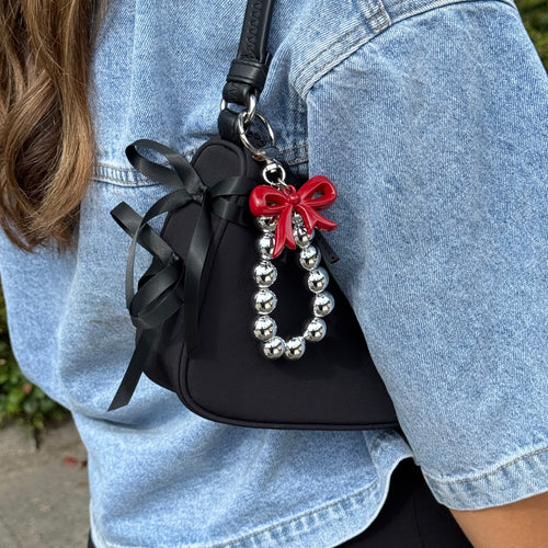 xoxo Wildhearts Bag Charm - Pearl Bow - Silver