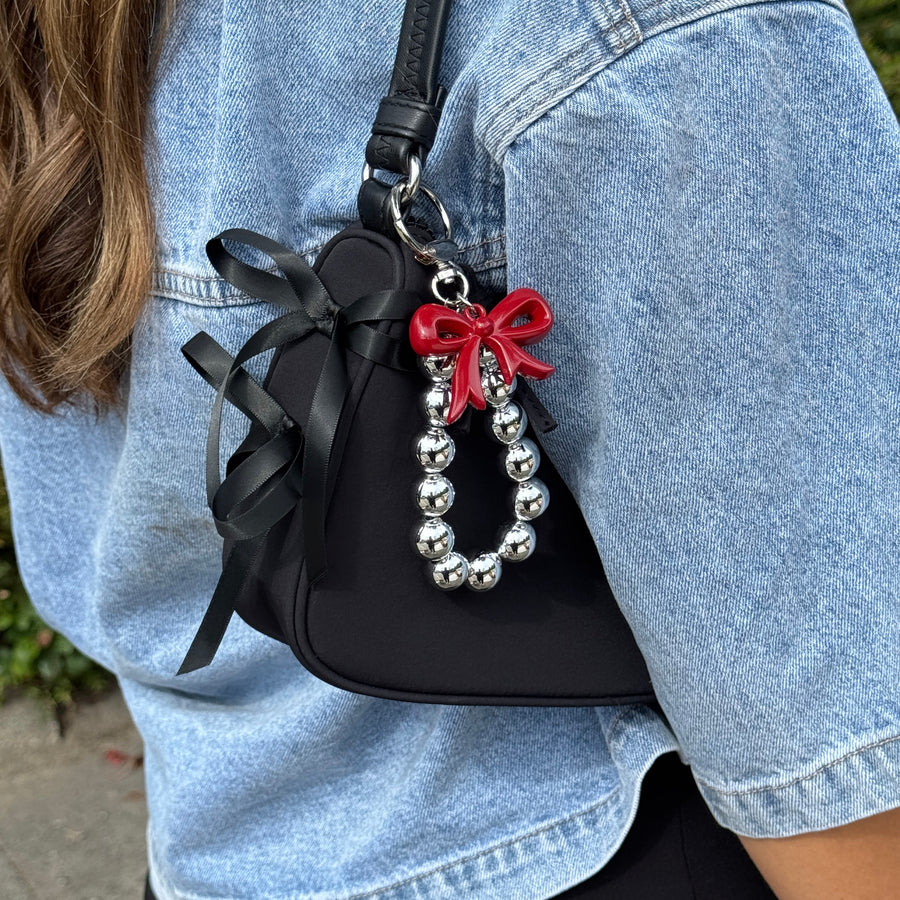 Bag Charm - Pearl Bow - Silver