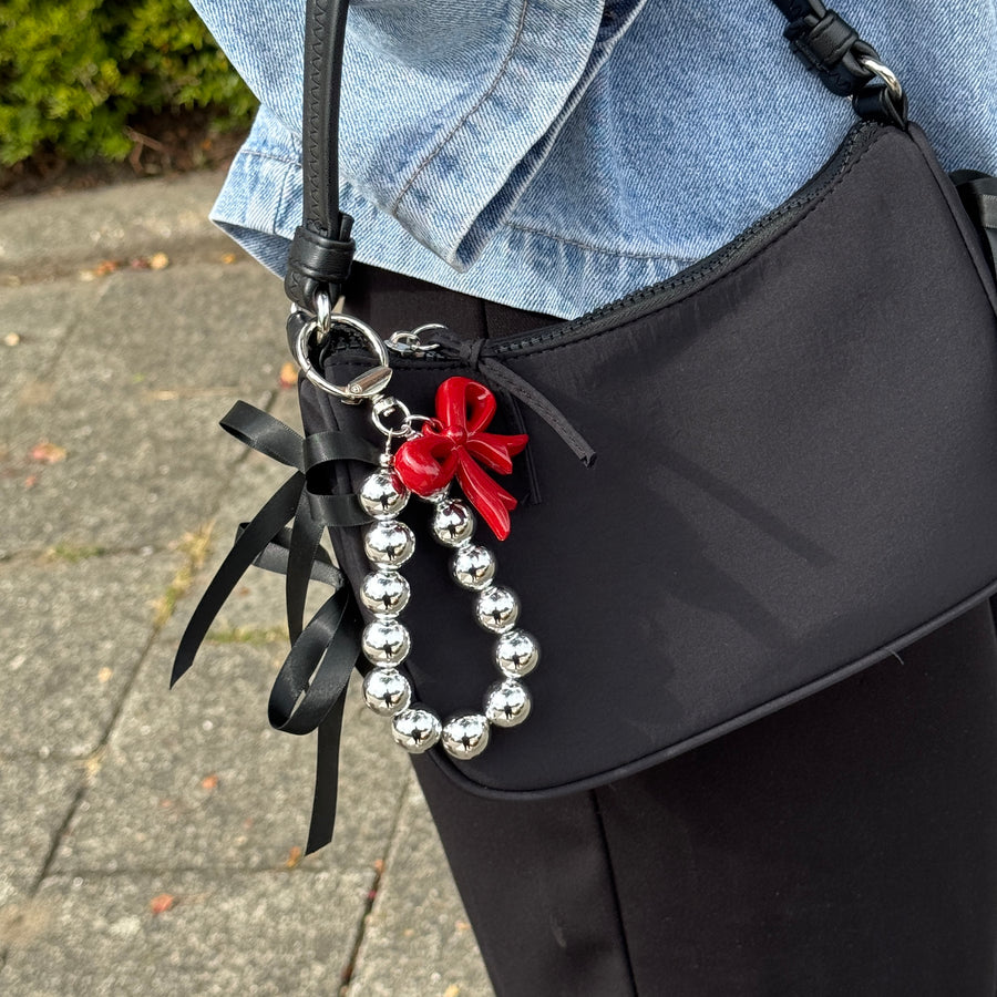 Bag Charm - Pearl Bow - Silver