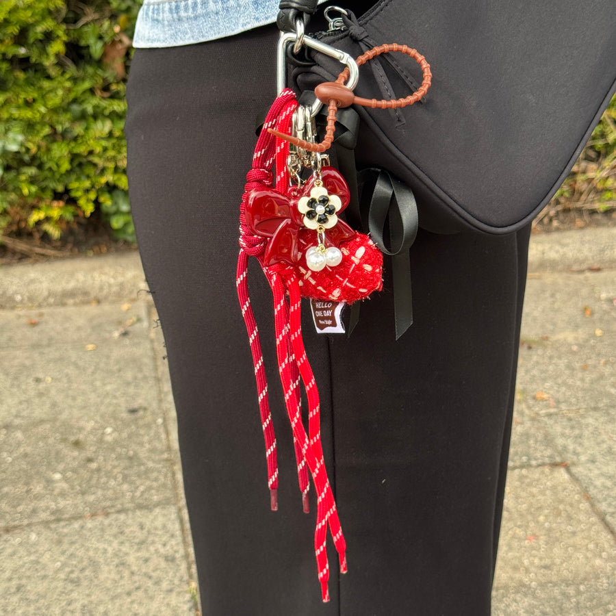 Bag Charm - Tweed Heart - Red