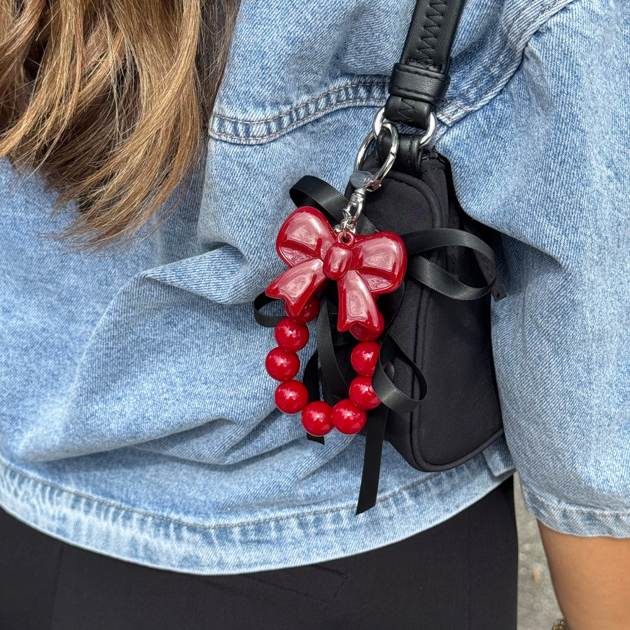 Bag Charm - Pearl Bow - Red