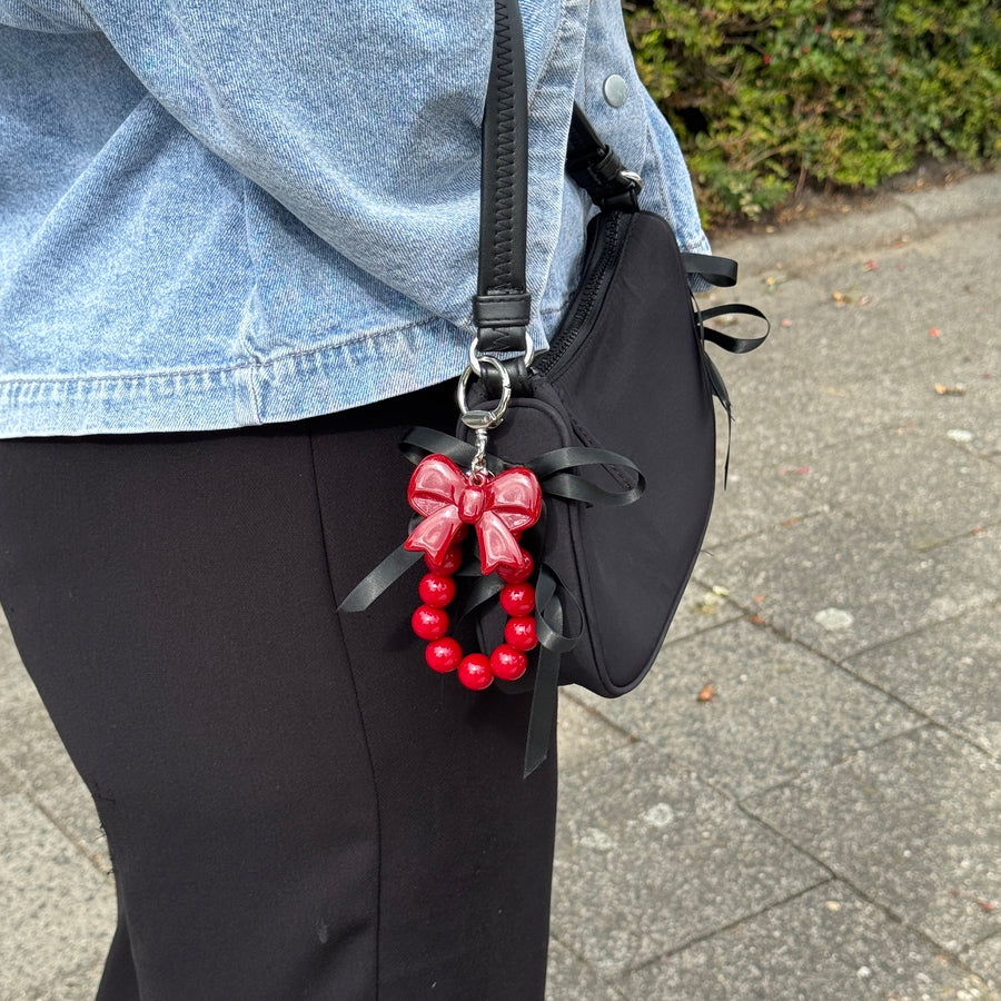 Bag Charm - Pearl Bow - Red