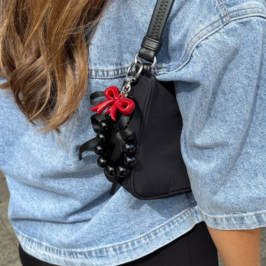 Bag Charm - Pearl Bow - Black