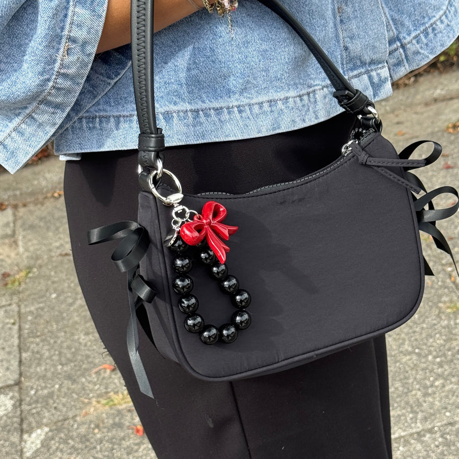 Bag Charm - Pearl Bow - Black