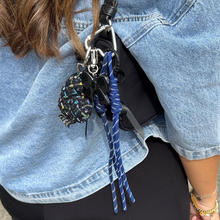 Bag Charm - Tweed Heart - Blue