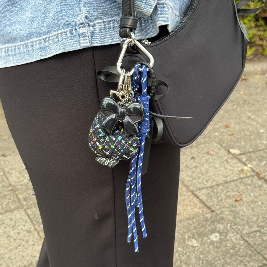 Bag Charm - Tweed Heart - Blue