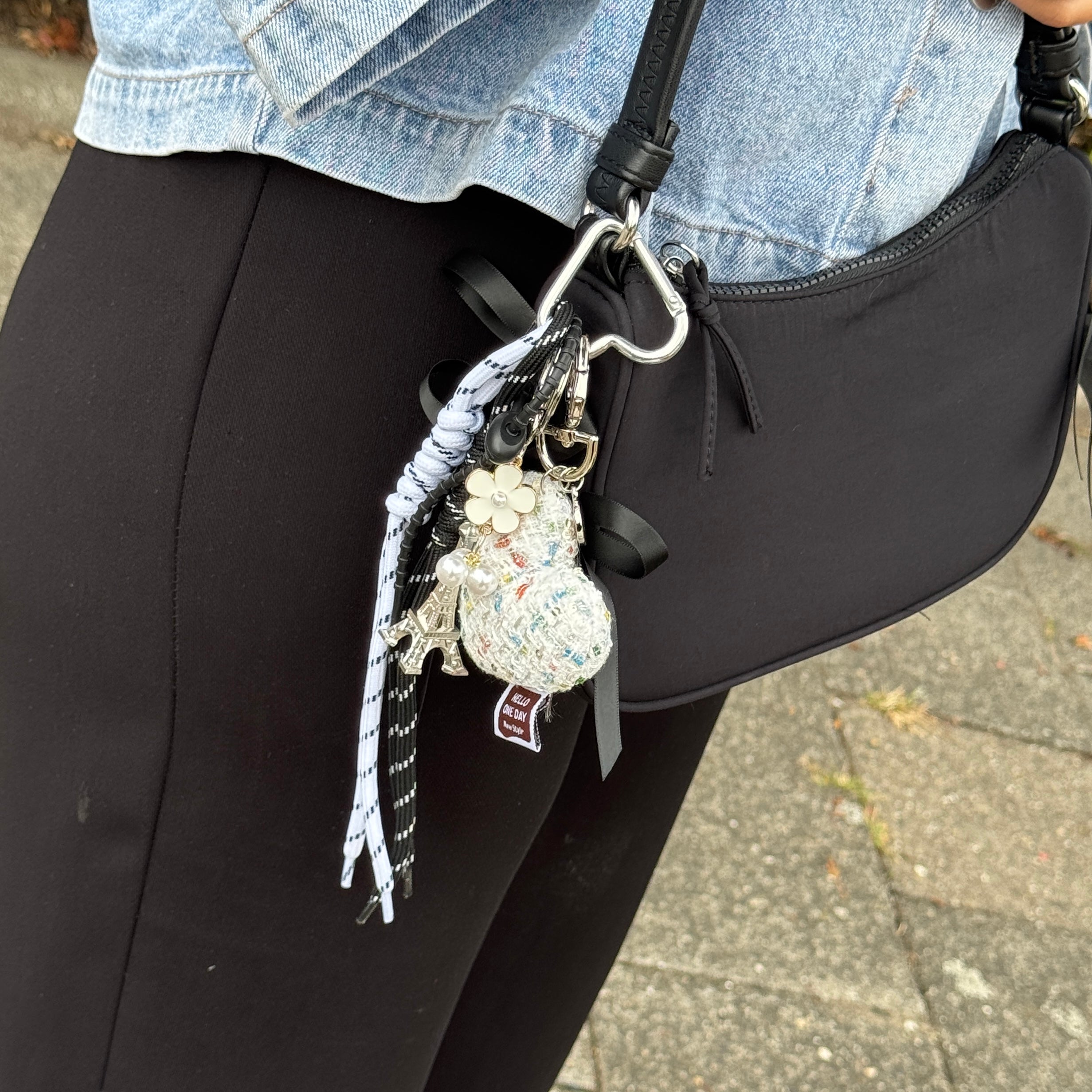 xoxo Wildhearts Bag Charm - Tweed Heart - White
