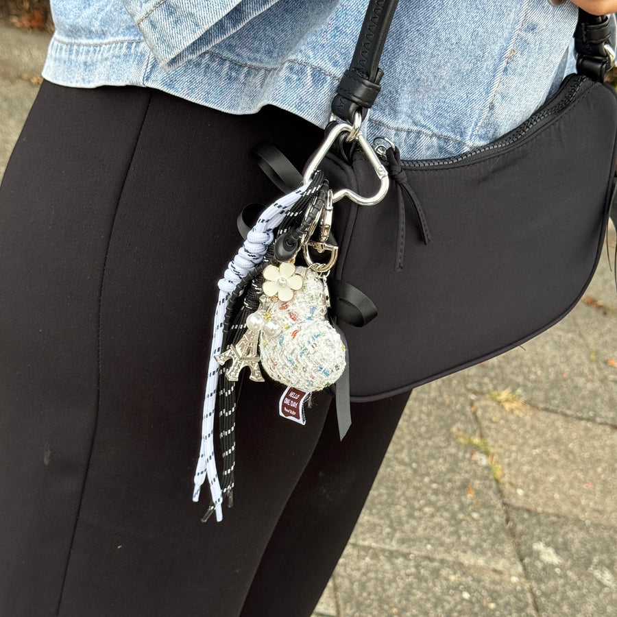 Bag Charm - Tweed Heart - White