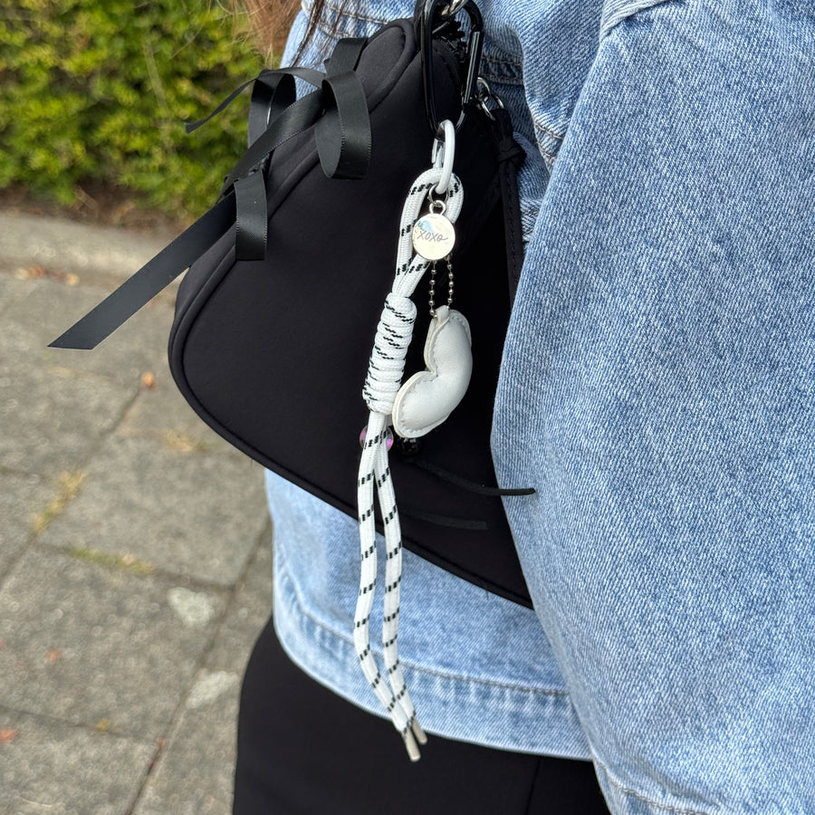 Bag Charm - Rope Heart - White