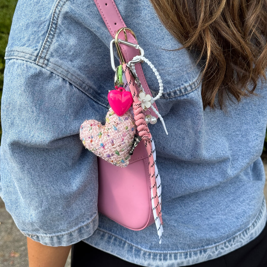 Bag Charm - Tweed Heart - Pink