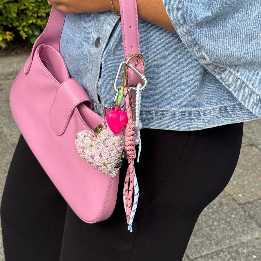 Bag Charm - Tweed Heart - Pink