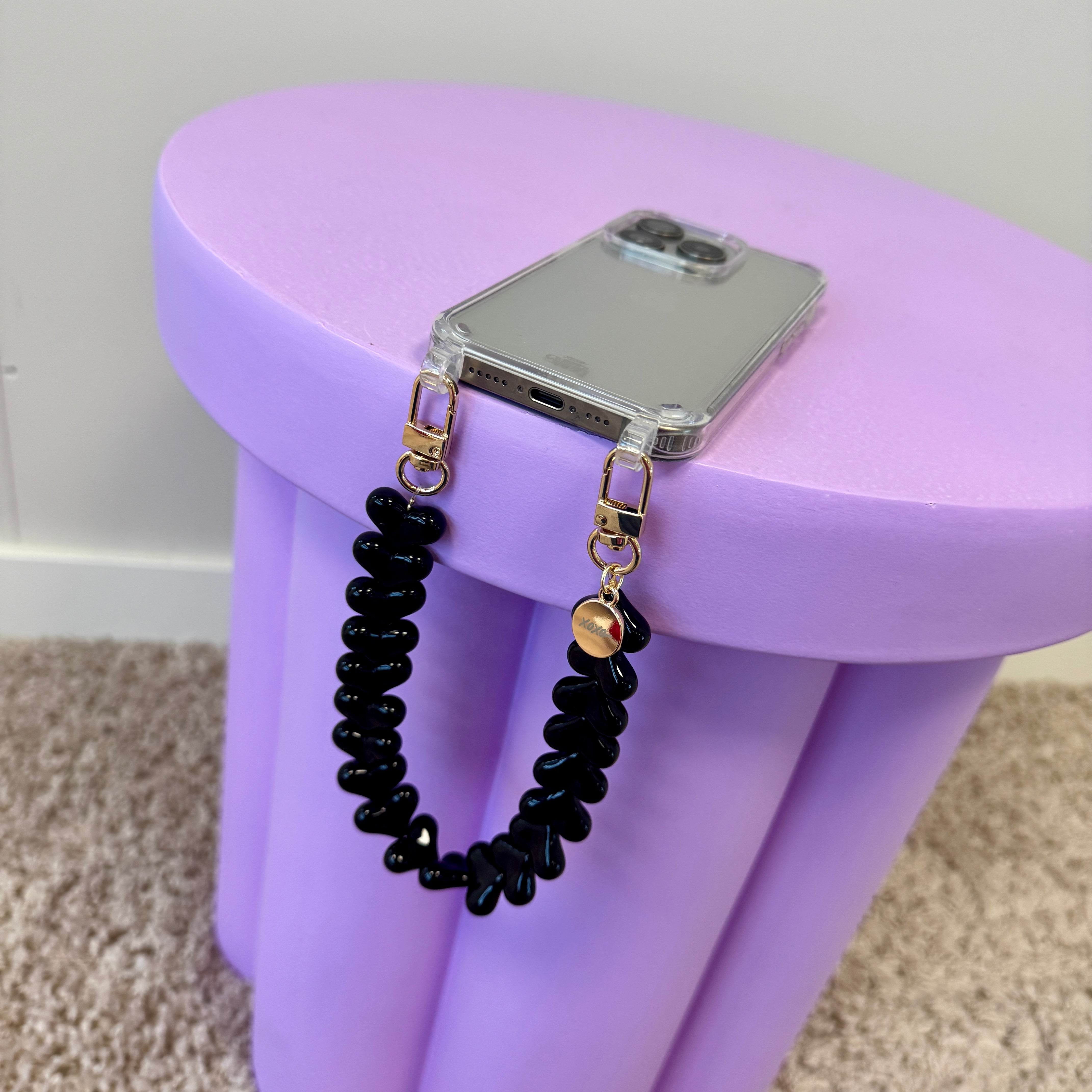 xoxo Wildhearts iPhone 17 Pro Max - Funky Hearts (Black) Transparant Cord Case