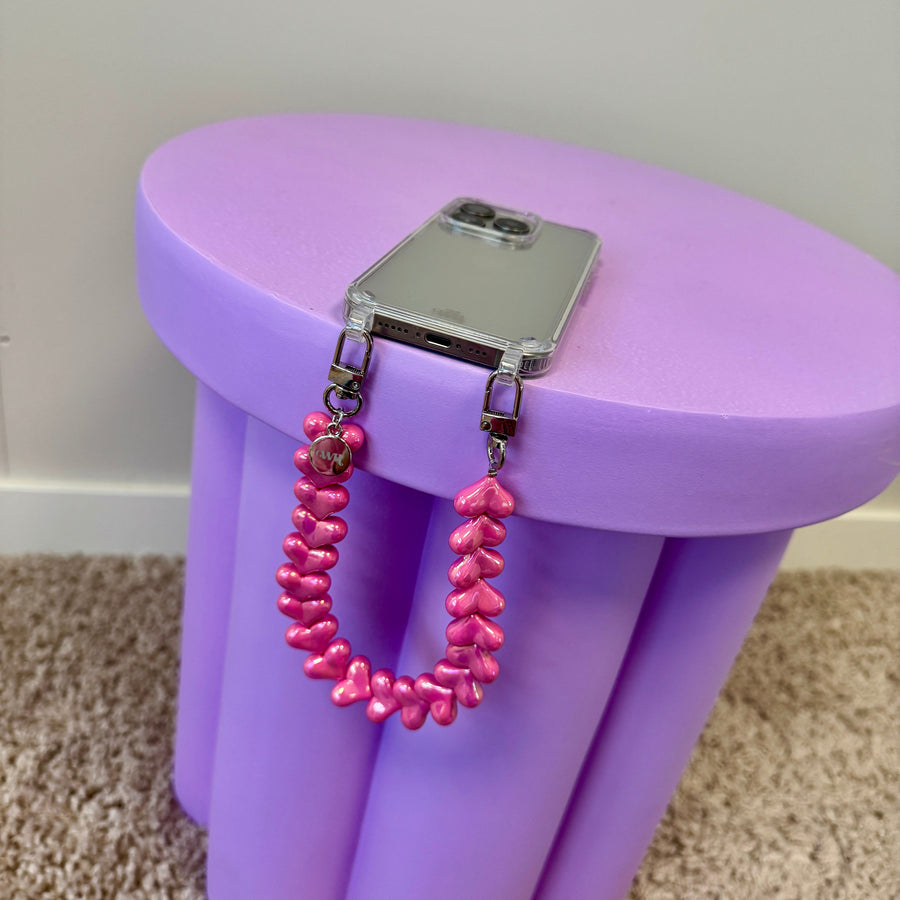 iPhone 17 - Funky Hearts (Fuchia Metal) Transparant Cord Case