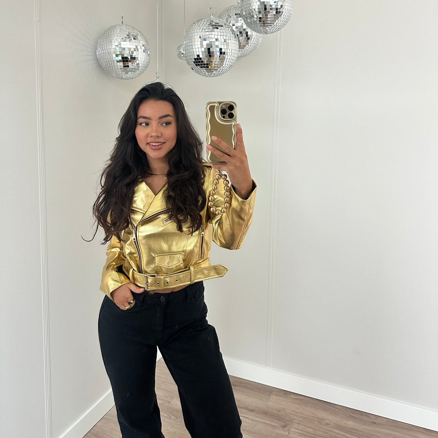 xoxo Wildhearts - Wavy case Gold met Goldy beads (easy cord) - iPhone 13 Pro Max