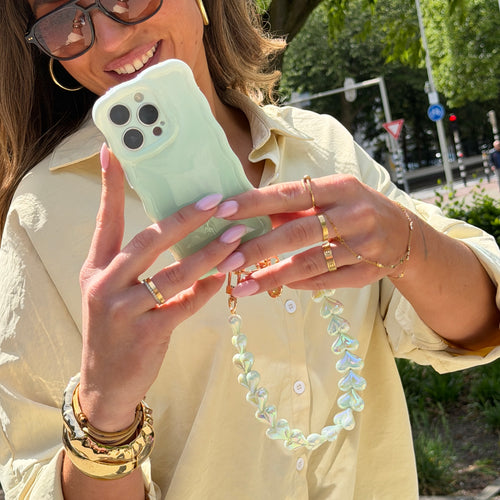 Glossy Wavy Case Sage Sorbet - Funky Hearts Cord - iPhone 17 Pro