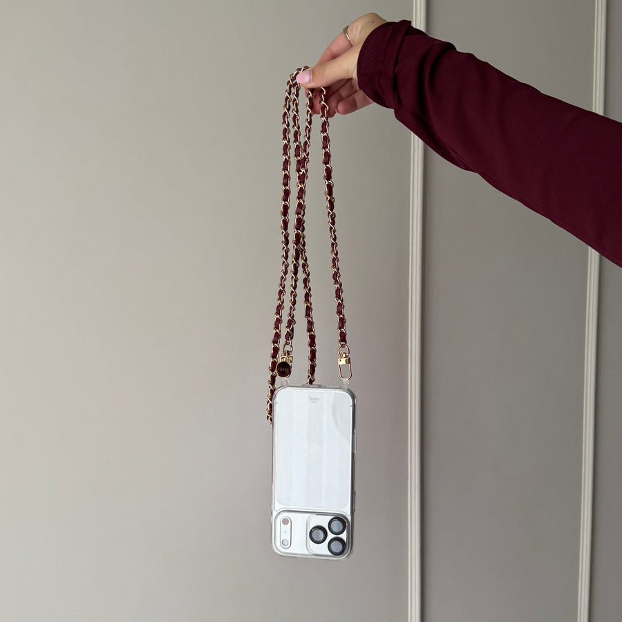 iPhone 14 Pro Max - Classic Chain - Burgundy (long) Transparant Cord Case