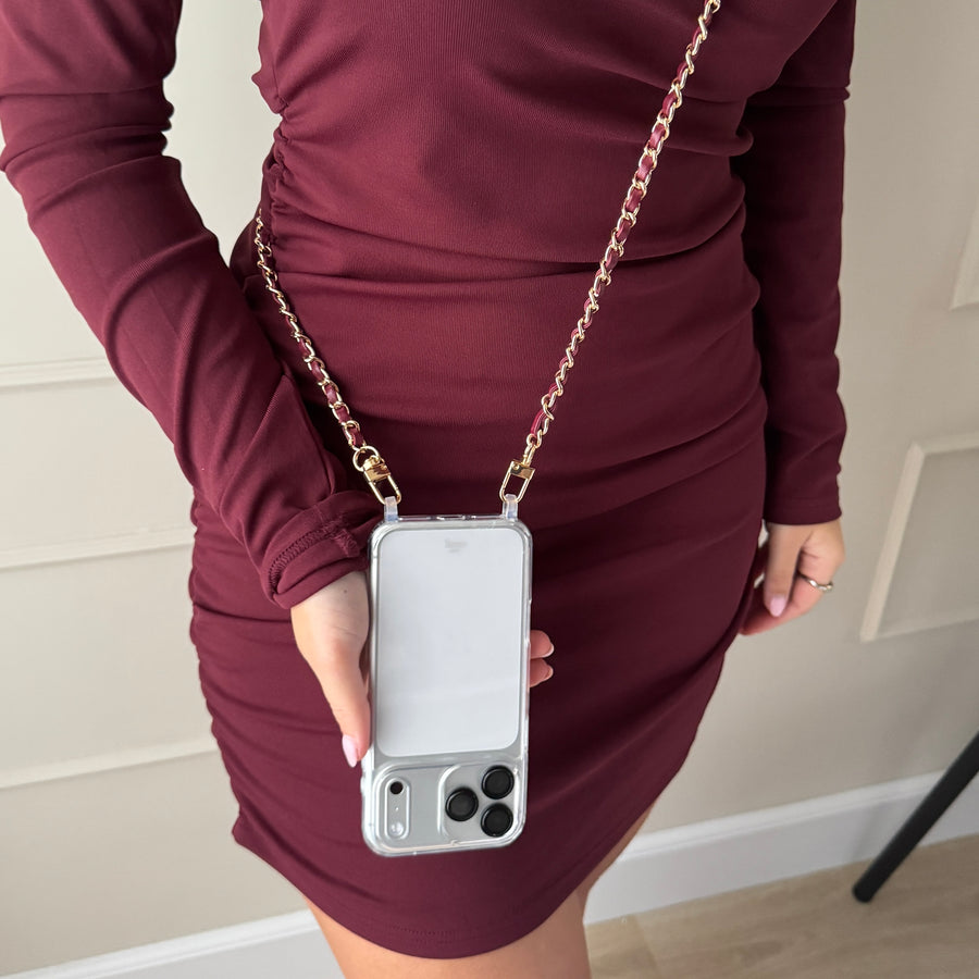 iPhone 14 Pro Max - Classic Chain - Burgundy (long) Transparant Cord Case