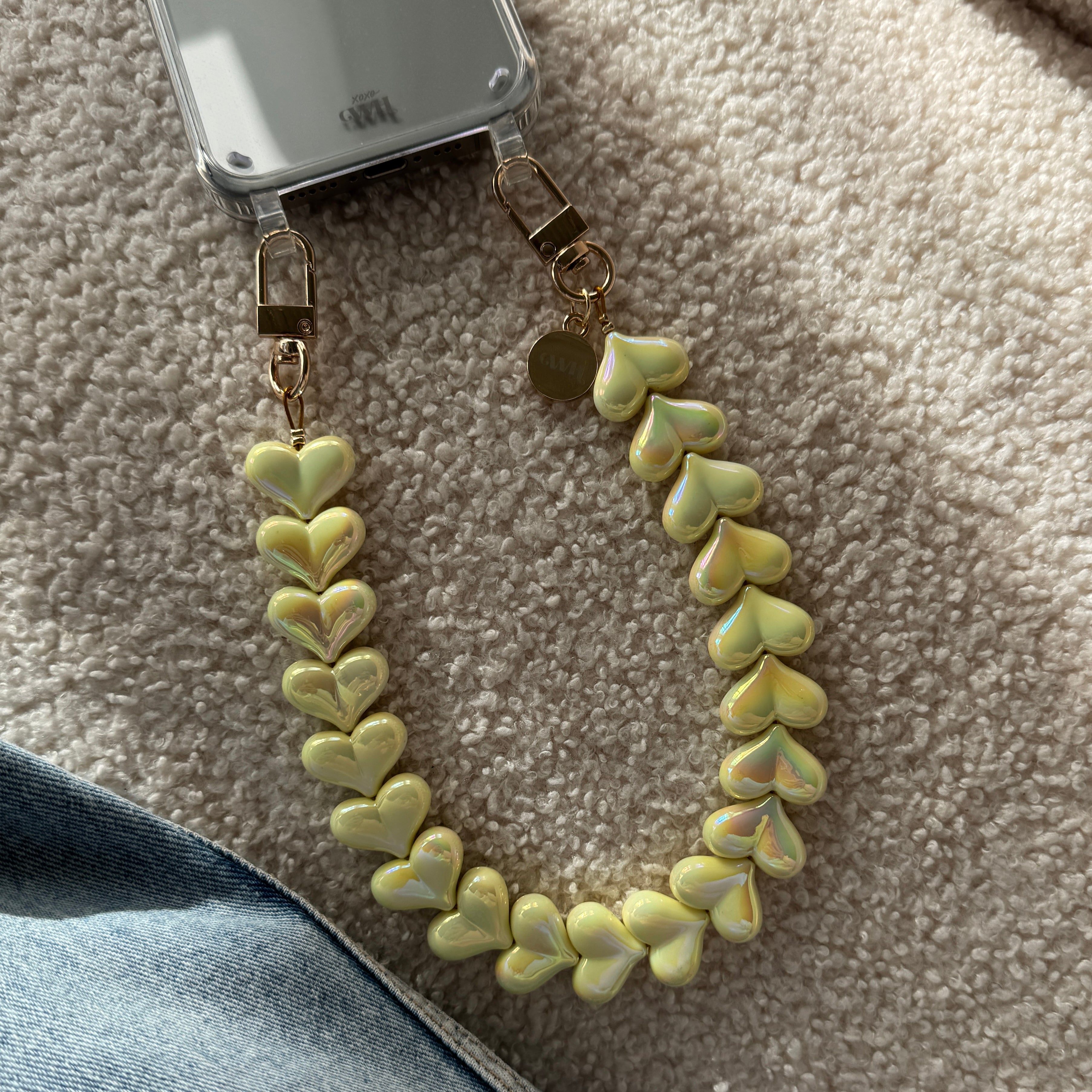 xoxo Wildhearts iPhone 16 Pro - Funky Hearts (Yellow Metallic) Transparant Cord Case