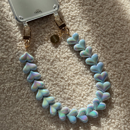 xoxo Wildhearts iPhone 15 Pro - Funky Hearts (Blue Metallic) Transparant Cord Case