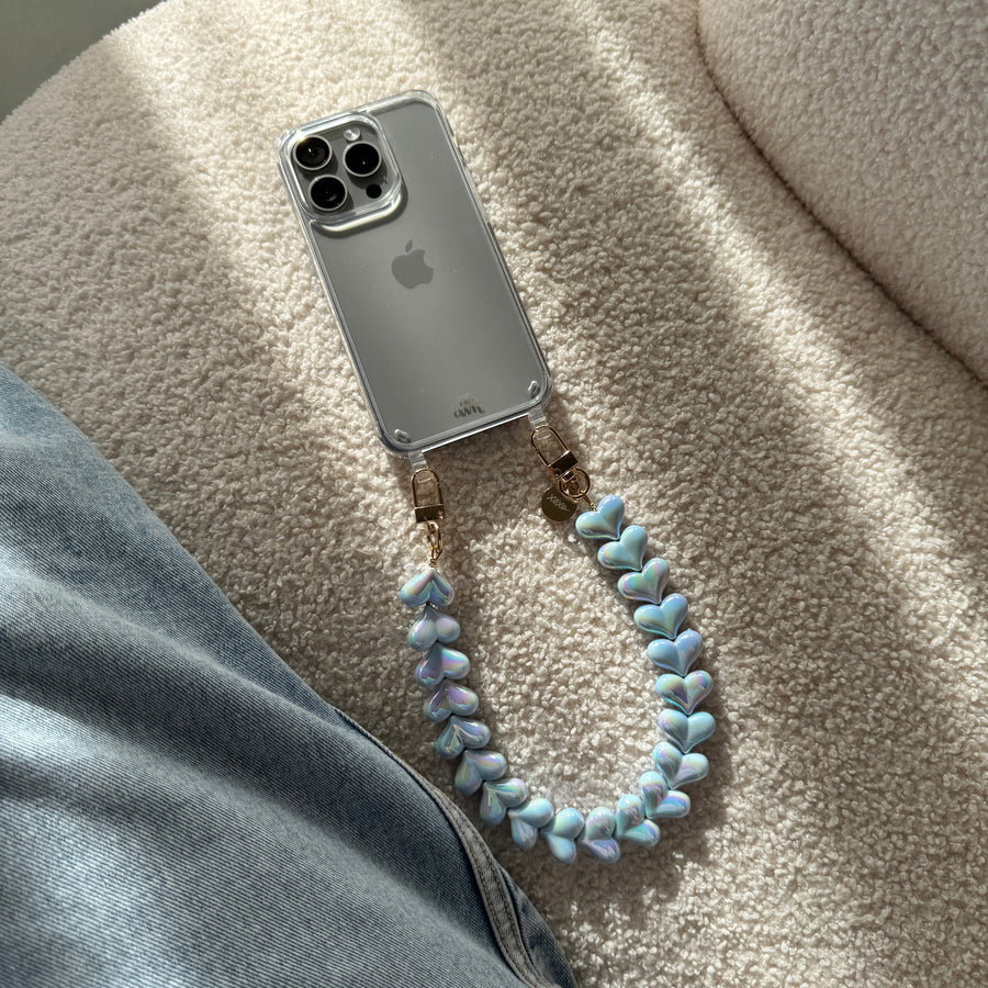 xoxo Wildhearts iPhone 13 Pro - Funky Hearts (Blue Metallic) Transparant Cord Case