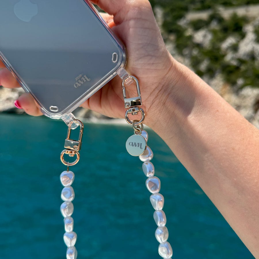 xoxo Wildhearts - iPhone 13 - Pearlfection Transparant Cord Case - Short cord