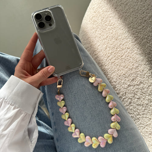 xoxo Wildhearts iPhone 15 Plus - Funky Hearts (Pink & Yellow Metallic) Transparant Cord Case