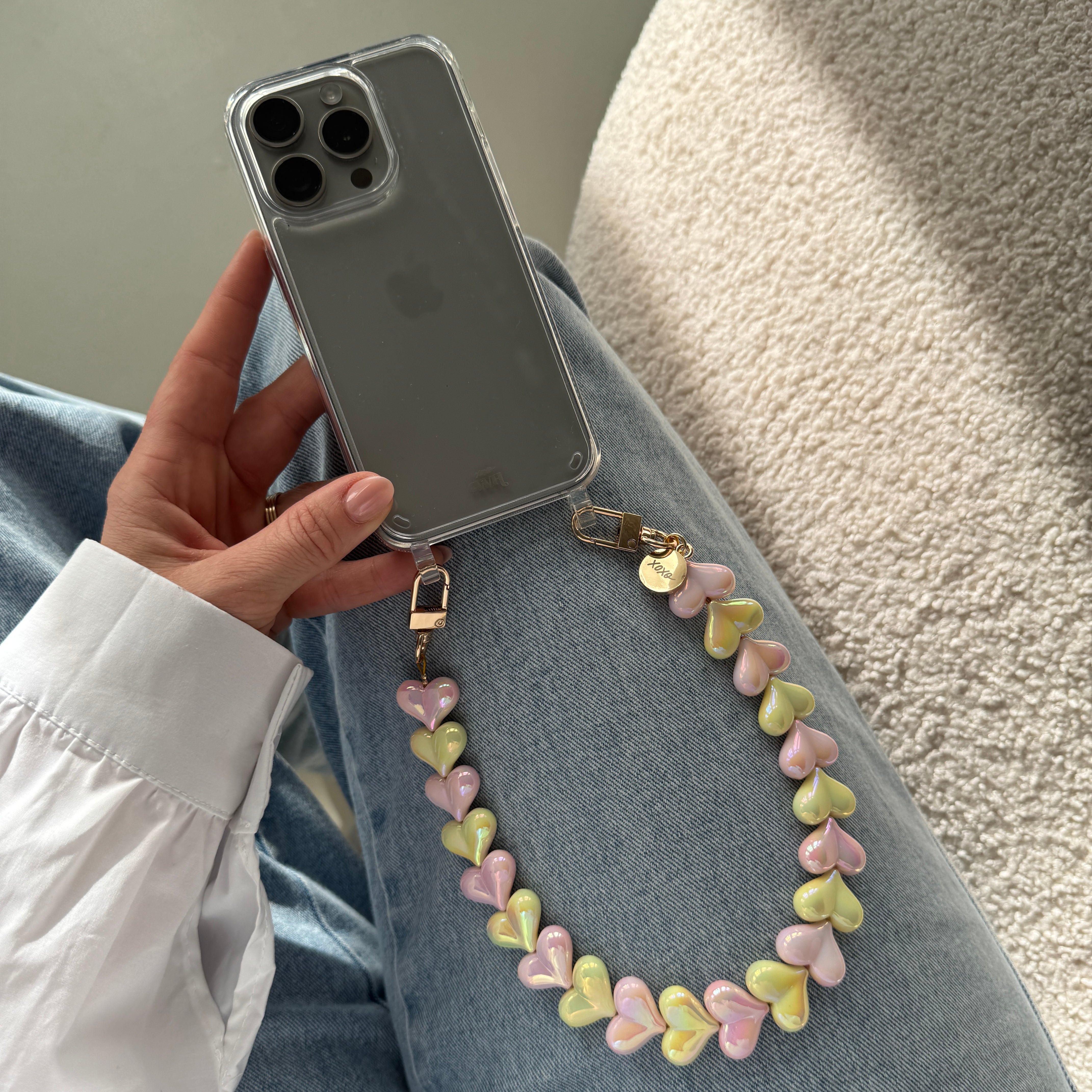 xoxo Wildhearts iPhone 11 Pro Max - Funky Hearts (Pink & Yellow Metallic) Transparant Cord Case