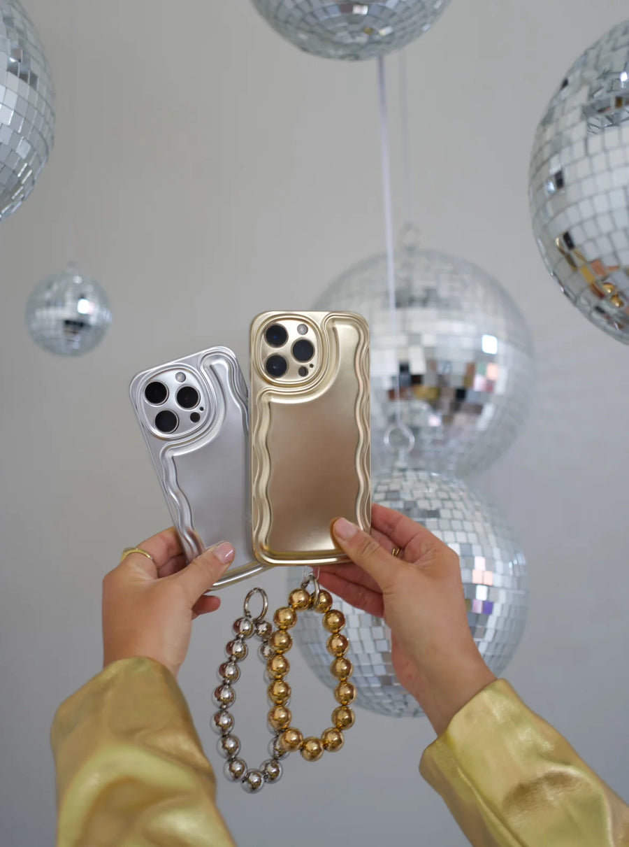 Wavy Case Gold with Goldy Beads (Easy Cord) - iPhone 12