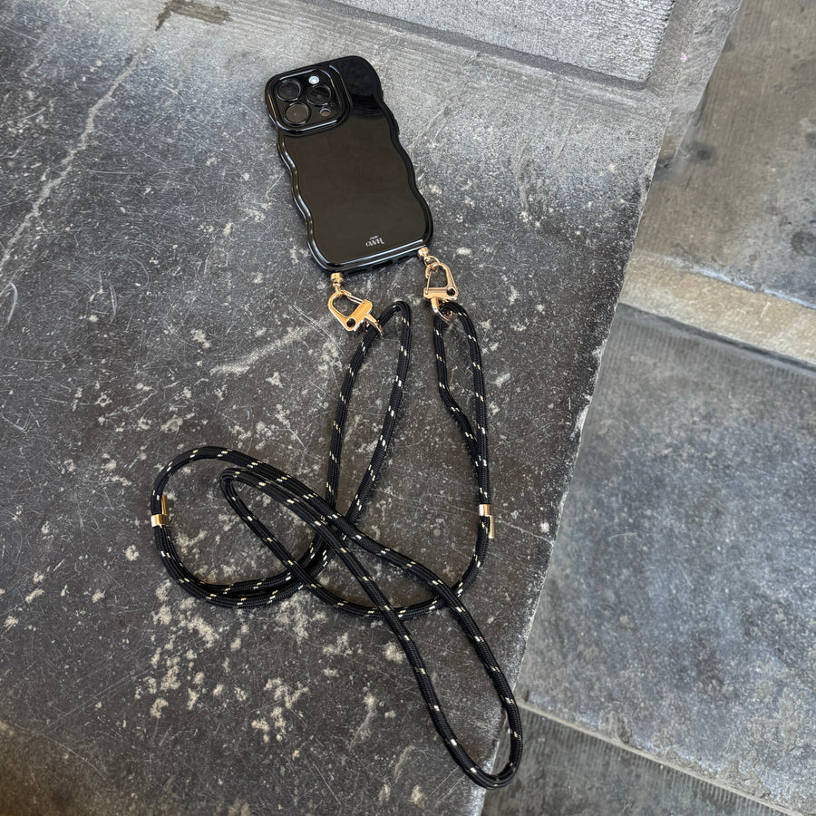 Glossy Wavy Cord Case Black - Gold Goddess - iPhone 17