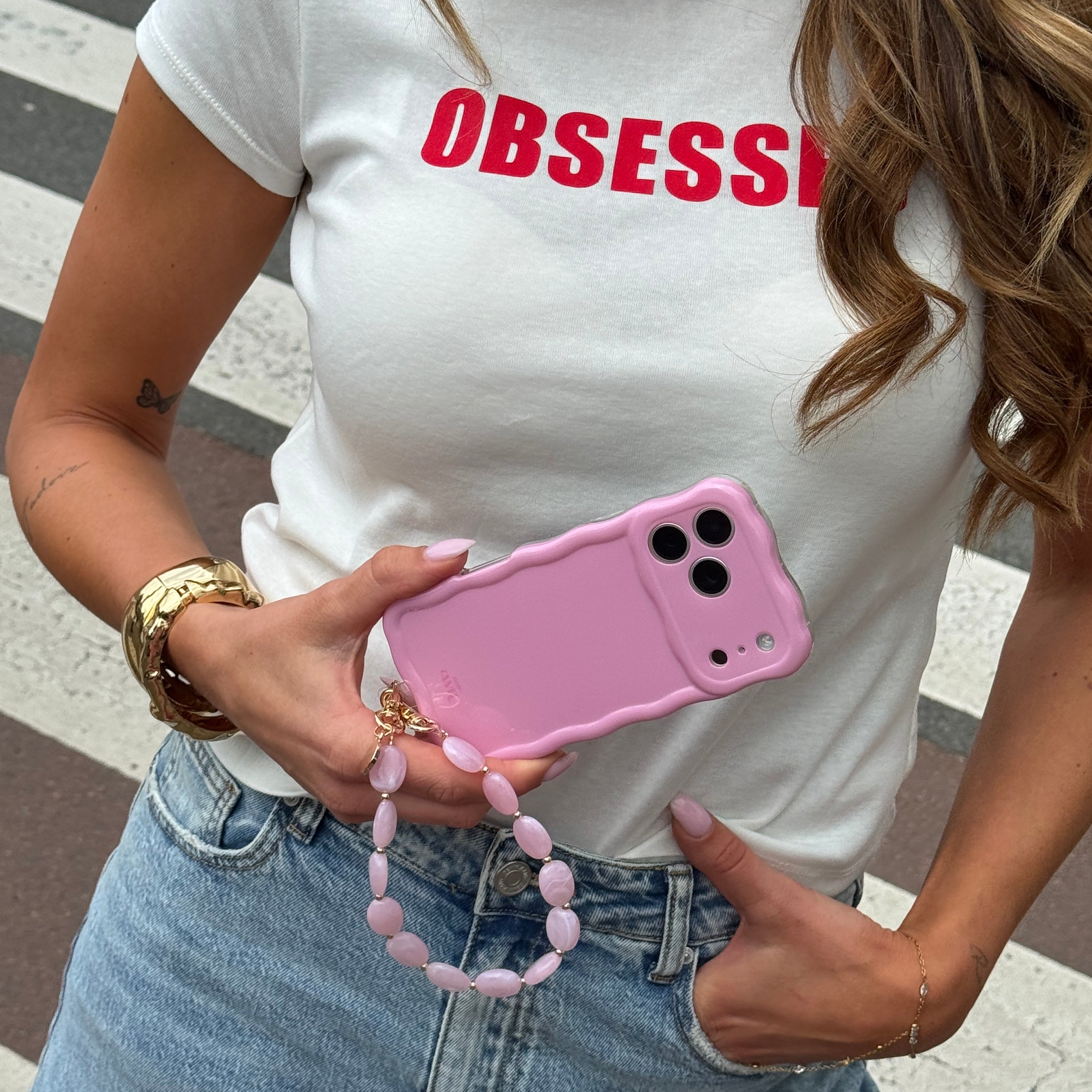 Glossy Wavy Case Bubble Blush - Ocean Cord (short) - iPhone 12