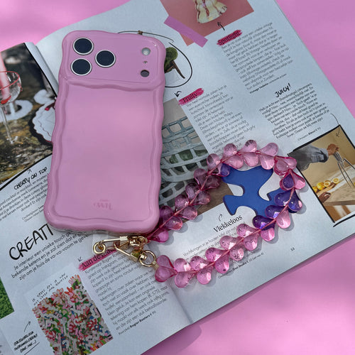 Glossy Wavy Case Bubble Blush - Funky Hearts Cord - iPhone 15 Pro