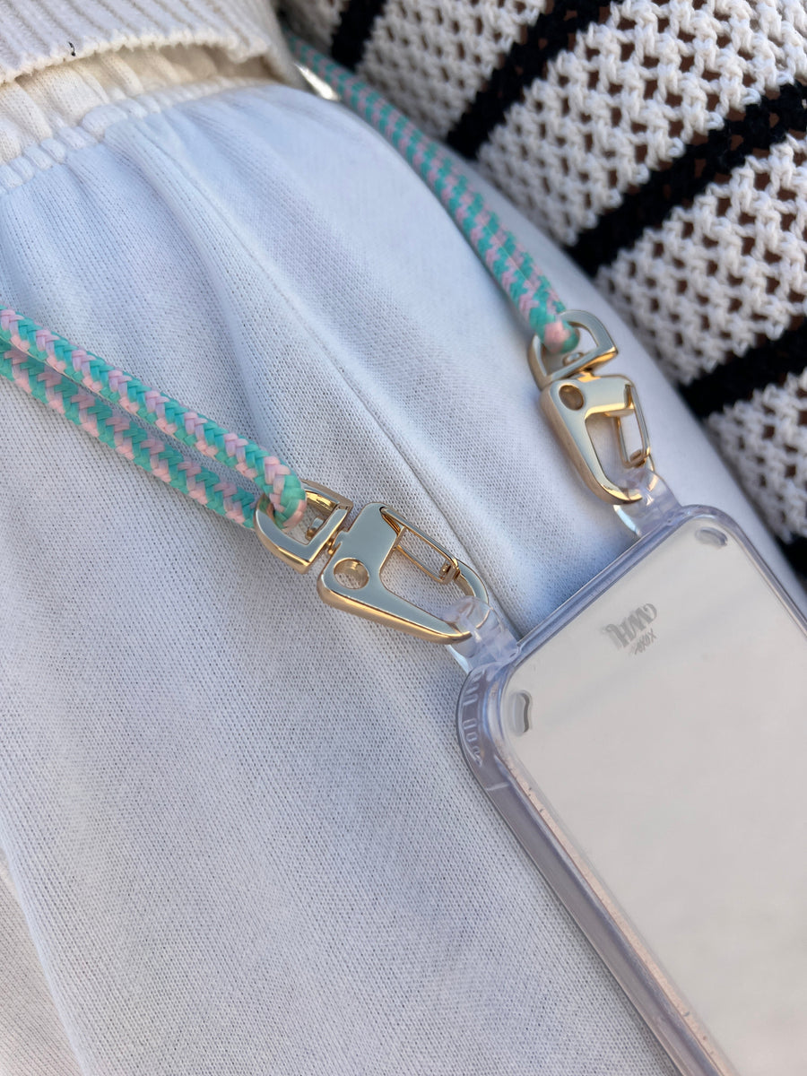 xoxo Wildhearts - iPhone 15 - Aqua Pink Transparant Cord Case