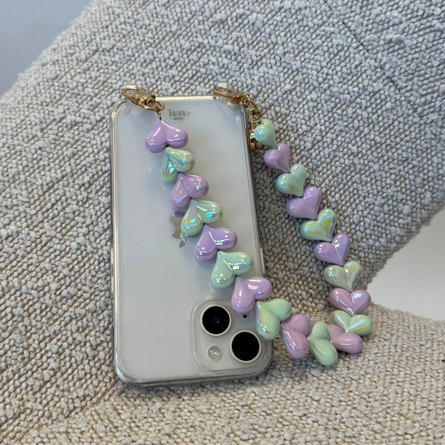 iPhone 17 Pro Max - Funky Hearts (Purple & Green Metallic) Transparant Cord Case