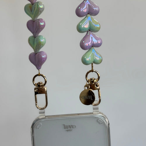 xoxo Wildhearts iPhone 17 Air - Funky Hearts (Purple & Green Metallic) Transparant Cord Case