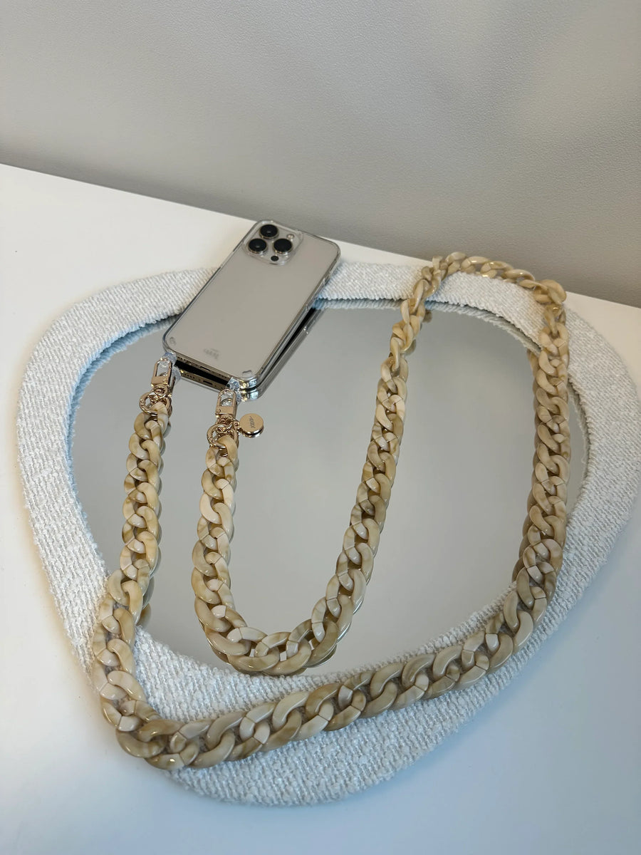 iPhone 12 - Cream Latte Transparant Cord Case - Long Cord