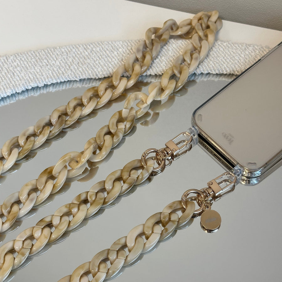 xoxo Wildhearts - iPhone 15 Plus - Cream Latte Transparant Cord Case - Long Cord