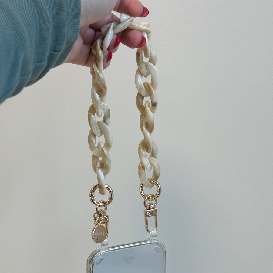 xoxo Wildhearts - iPhone 13 - Cream Latte Transparant Cord Case - Short Cord