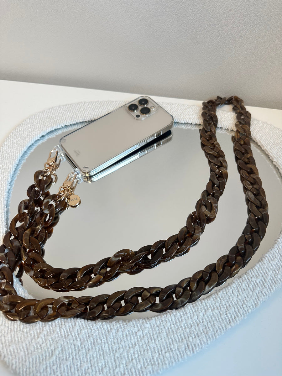 iPhone 14 Pro - Brown Chocolate Transparant Cord Case - Long Cord