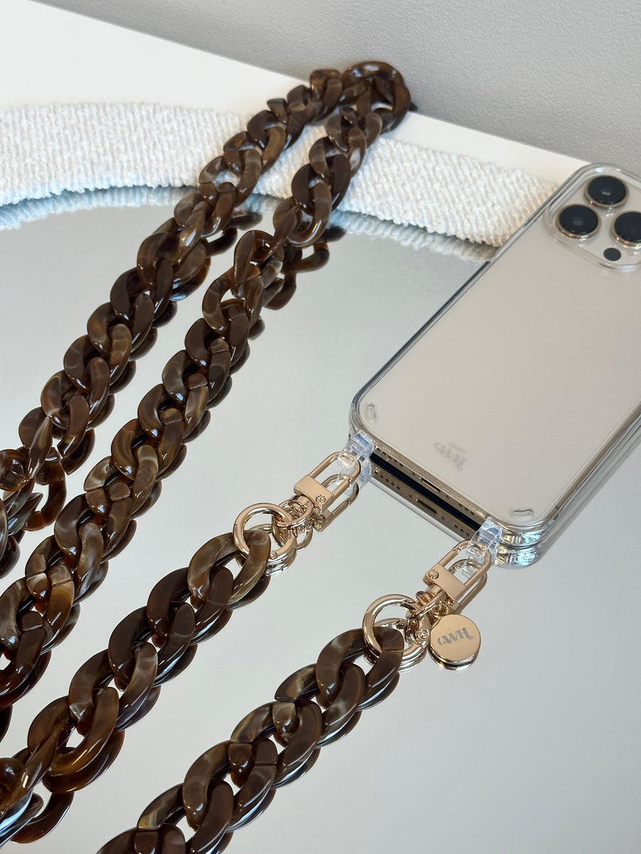 iPhone 14 Pro - Brown Chocolate Transparant Cord Case - Long Cord