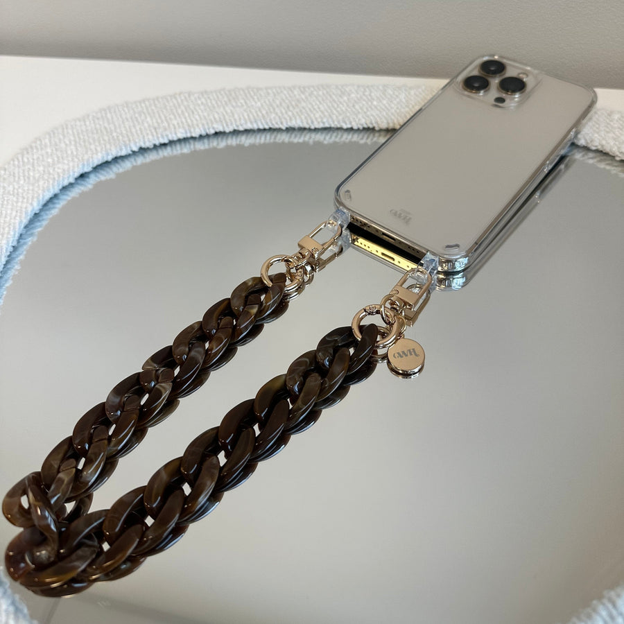 xoxo Wildhearts - iPhone 7/8 Plus - Brown Chocolate Transparant Cord Case - Short Cord