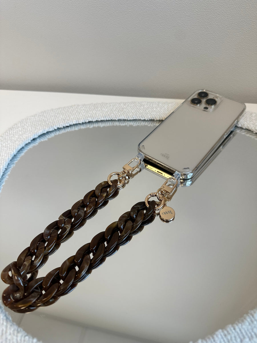 iPhone 14 Plus - Brown Chocolate Transparant Cord Case - Short Cord