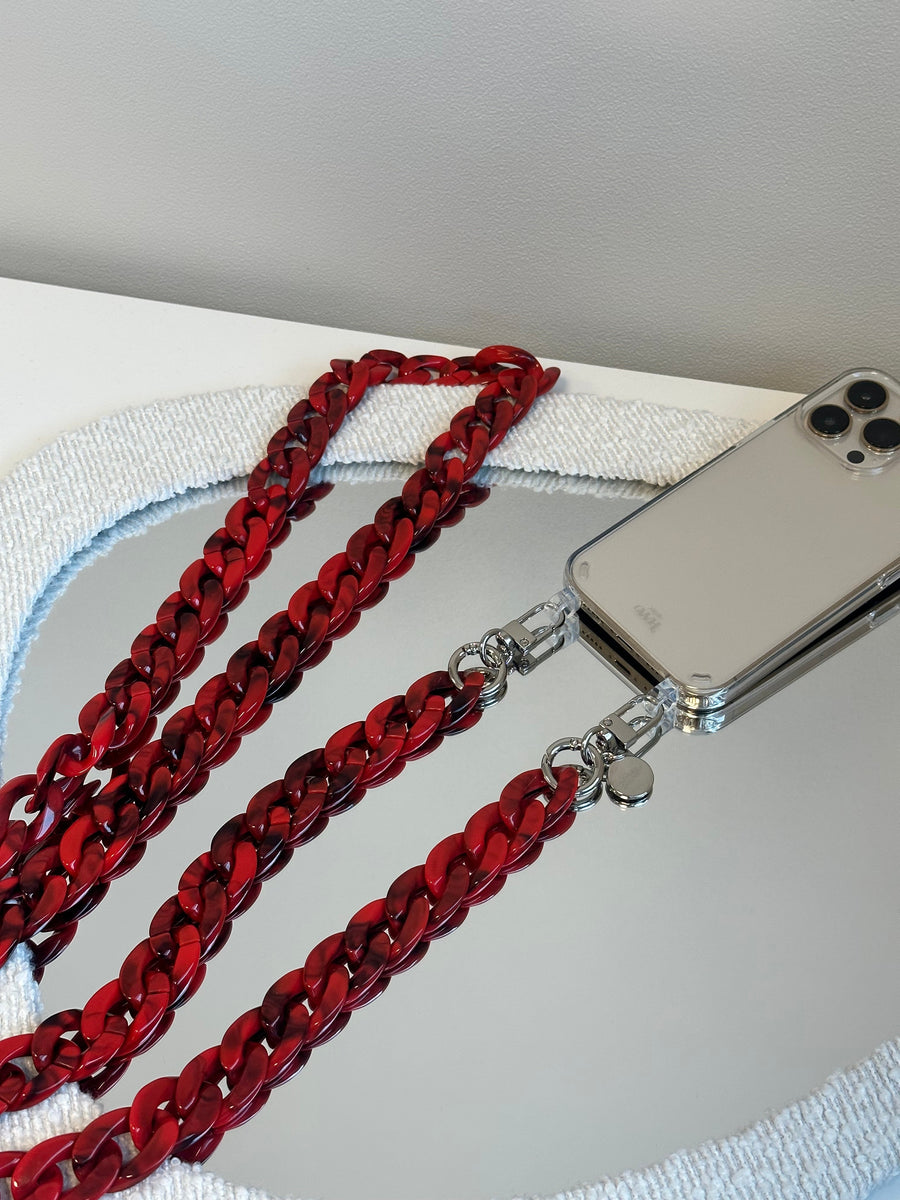 iPhone 14 Plus - Red Roses Transparant Cord Case - Long Cord
