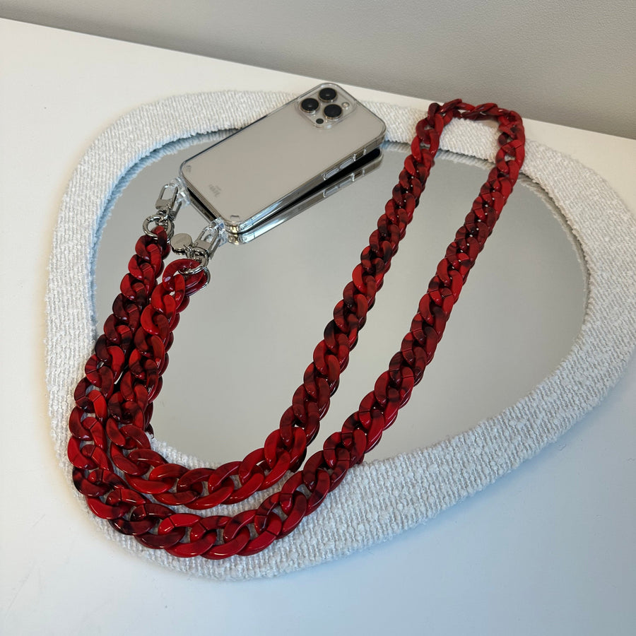xoxo Wildhearts - iPhone 15 - Red Roses Transparant Cord Case - Long Cord