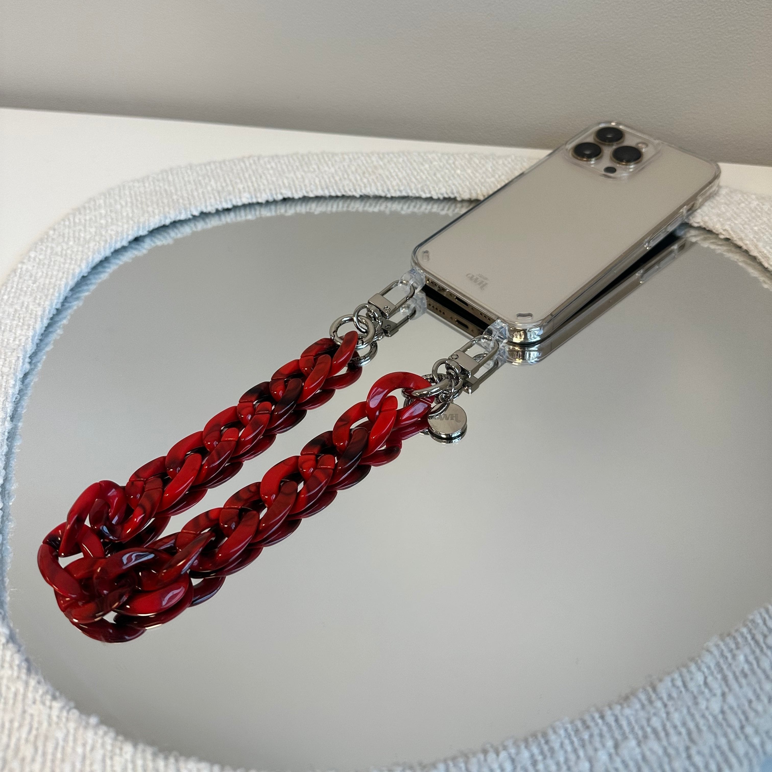 xoxo Wildhearts - iPhone 13 - Red Roses Transparant Cord Case - Short Cord