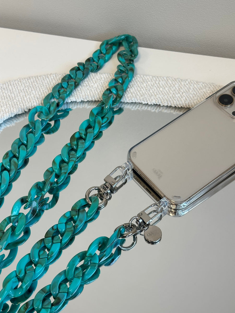 iPhone 15 - Blue Ocean Transparant Cord Case - Long Cord